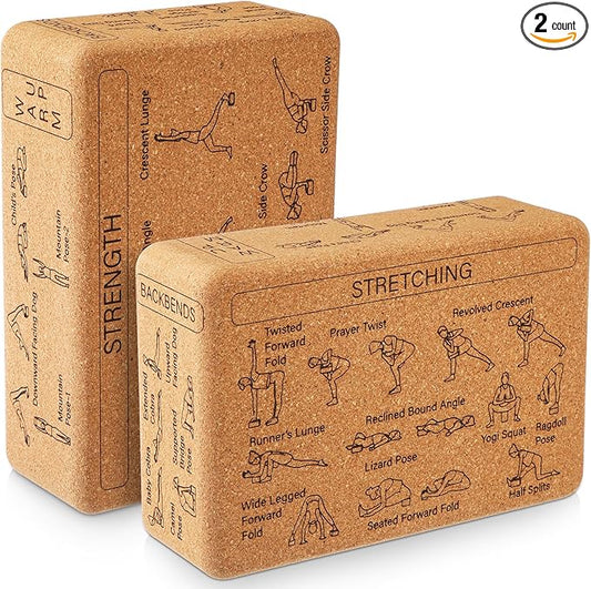 Halloscume Cork Yoga Blocks 2 Pack Yoga Poses Teaching Cork Blocks, Suitable Poses for Beginners and Experts High Density Block with Non Slip Surface for Better Support, Balance Comfort (Beige)