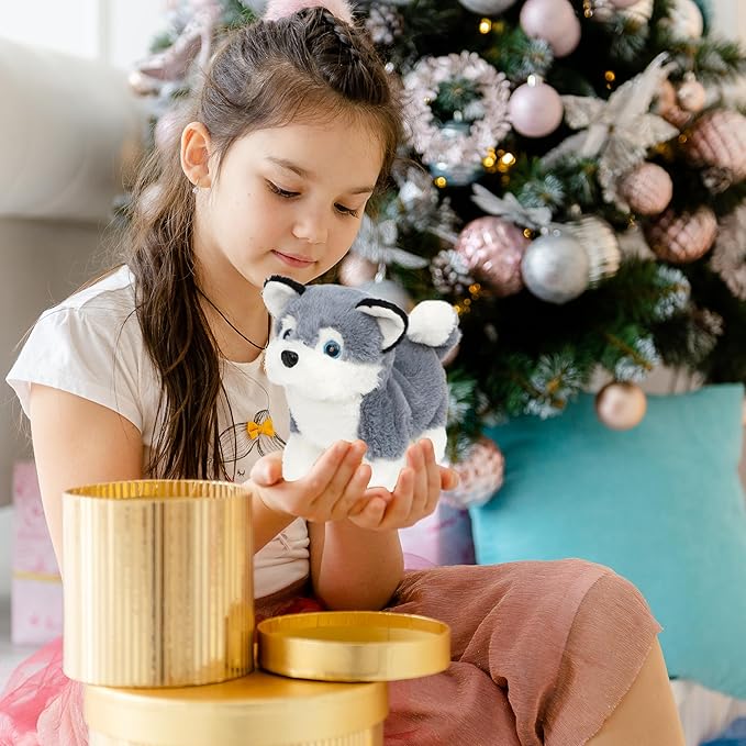 Easfan Walking Puppy Interactive Electronic Plush Husky Toy with Sounds and Movements Educational Plush Toy Birthday Gifts for Kids Girls, 7"