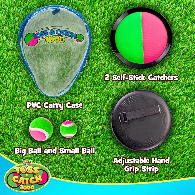 YoYa Toys Toss and Catch Ball Game Upgraded Set - Outdoor Kids Sports Activities - Outside Fun Summer Toy for Beach, Backyard, Park, Yard Lawn, Camping for Ages 4-12, 2 Catch Paddles, 2 Sticky Balls