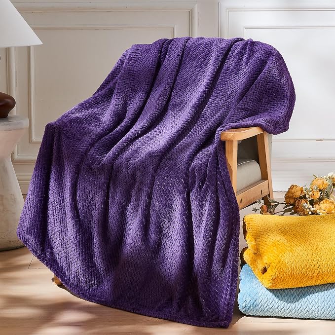 NEWCOSPLAY Fleece Leaves Pattern Throw Blanket, Dark Purple, 50"x60" | Super Soft Throw Blanket, Lightweight Cozy Bed Sofa Blanket, Premium Silky Flannel Fleece, Travel Blanket for All Season Use