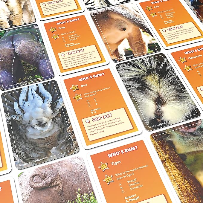 Name That Butthole - Guess The Animals from Their Buttholes - Animal Trivia Game - 55 Flashcards 4.9"x3.2" (12.5x8.1cm)…