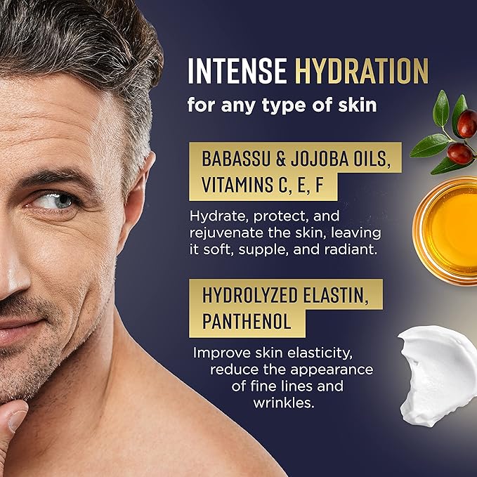 Mens Face Moisturizer - Deep Hydrating & Anti Aging Mens Lotion | Made in Europe | Vitamin C+E, Elastin, Hyaluronic 4D - Face Cream for Daily Use - Eye, Face & Neck Skin Care