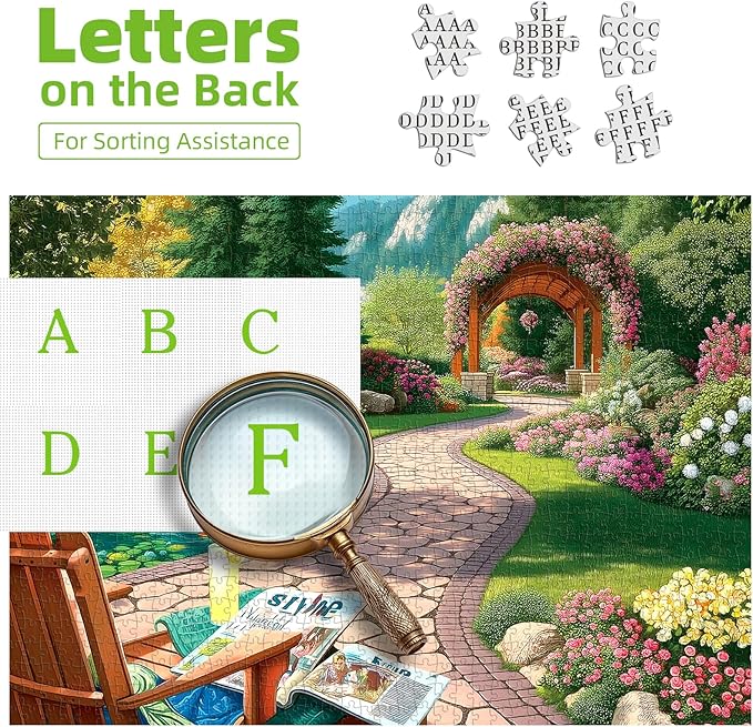 Puzzles for Adults 500 Piece Beautiful Garden Landscape with Tranquil Pool Jigsaw Puzzles Nature Flower Garden Cozy Scene with Letters on Back for Nature Lovers Ideal for Game Night (23''X15'')