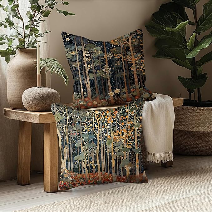 451 Rustic William Morris Style Fall Forest Pillow Covers 22x22 | Fall Autumn Home Room Decor, Vintage Botanical Nature Decorative Throw Pillow Covers for Home Bedroom Living Room Set of 2