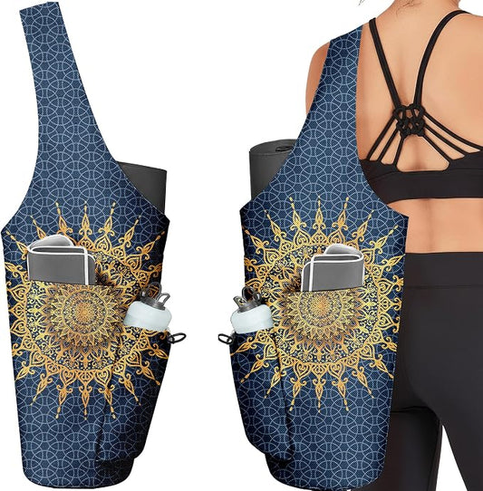Yoga Bag for Women, Large Yoga Mat Bag Tote Carrier with Wet Dry Pocket, Water Bottle Holder & Adjustable Strap, Fits 1/2" Thick Yoga Mat for Gym, Pilates, Travel, Work