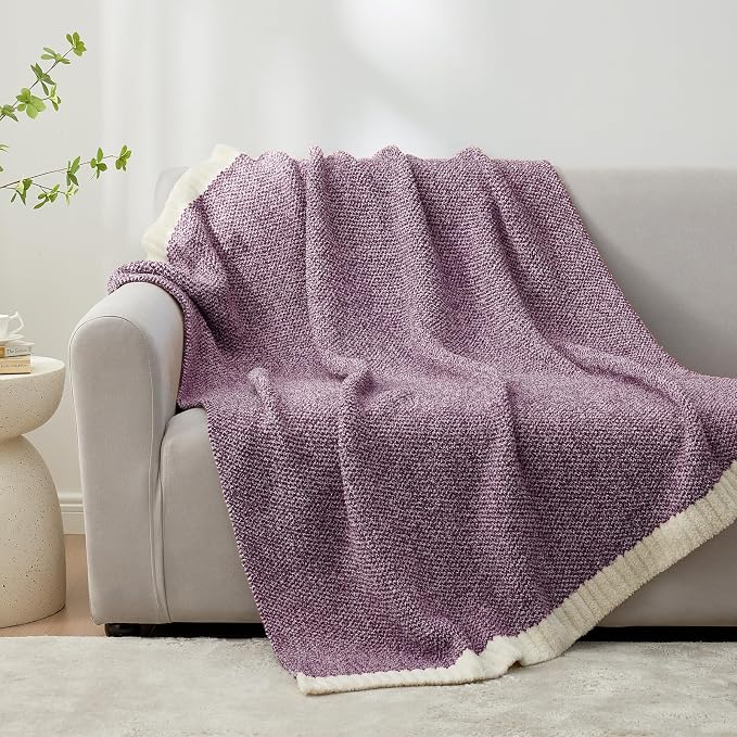 Snuggle Sac Purple Throw Blankets for Couch, Super Soft Warm Blankets Cozy Knit Fuzzy Plush Lightweight Throws for Sofa, Bed,Living Room, Heather Purple, 50x60 inches
