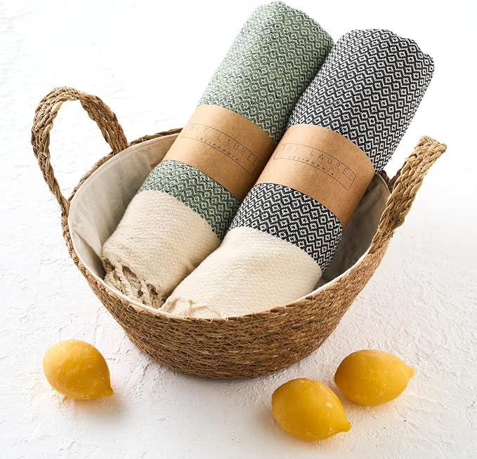 BAY LAUREL Turkish Hand Towel – Pack of 2 | Soft & Absorbent Decorative Towels for Bathroom, Hand, Face, Hair, Gym, Yoga, SPA, Kitchen & Tea | Boho Decor (Dark Gray, Diamond 16x40 Inches (Set of 2)