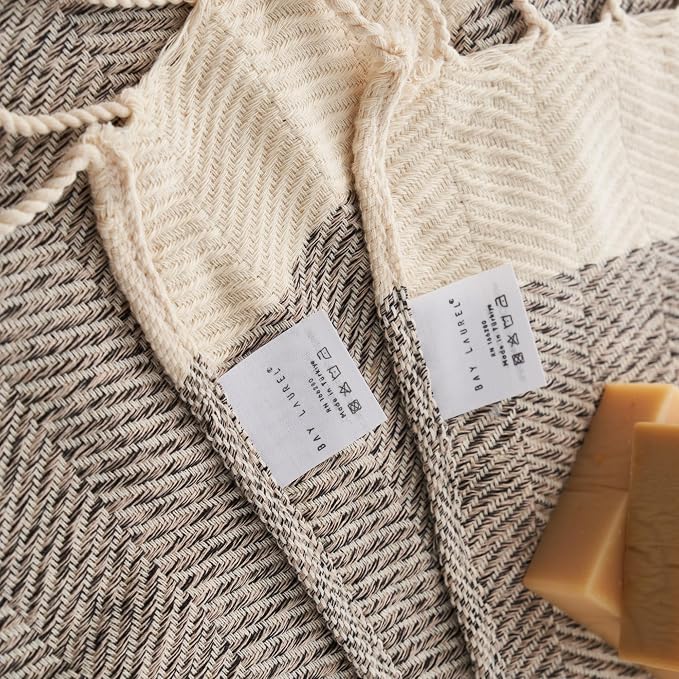 BAY LAUREL Turkish Hand Towel – Pack of 2 | Soft & Absorbent Decorative Towels for Bathroom, Hand, Face, Hair, Gym, Yoga, SPA, Kitchen & Tea | Boho Decor (Beige, Herringbone 15x26 Inches (Set of 2)