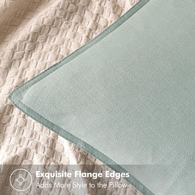 MIULEE Decorative Linen Euro Sham Pillow Covers 24x24 Aqua Green | Boho Farmhouse Neutral Couch Throw Pillows for Bed, Pack of 2 Accent Modern Pillowcases, Sofa Livingroom Home Decor