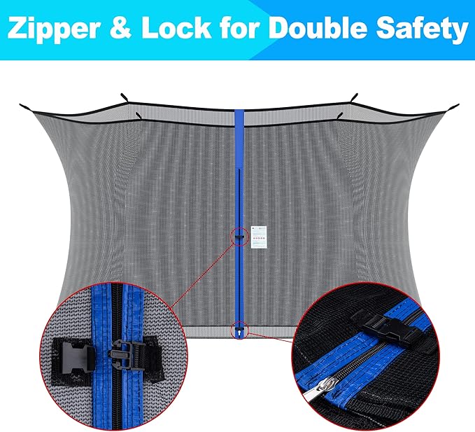 SPORTYOUTH Trampoline Net Replacement, 12ft 13ft 14ft 15ft Round Frame Trampoline Safety Enclosure Netting with Adjustable Straps, Breathable Weather & UV Resistant (NOT Included Poles)