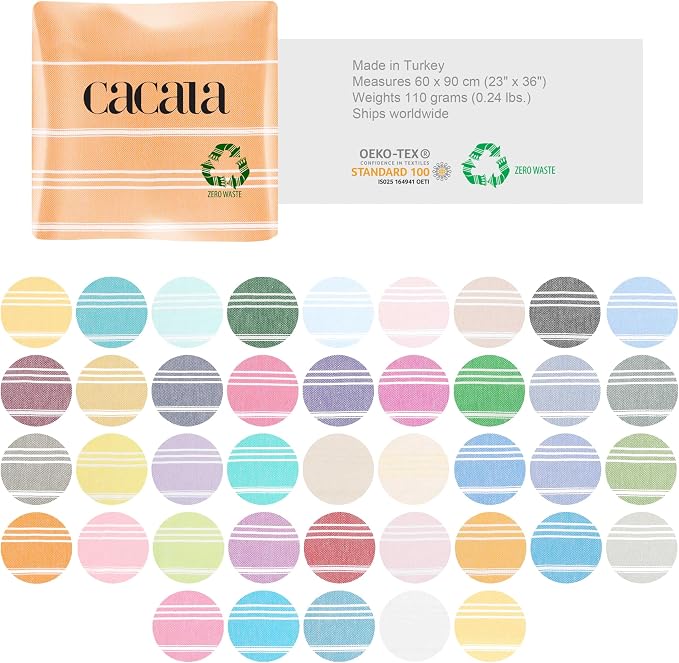 Cacala 100% Turkish Cotton Kitchen Tea Towels, Highly Absorbent Luxury Soft Quick Drying Dish Towel with Hanging Loop for Gym, Yoga, Bath, Sports, Cleaning and Kitchen (23 x 36), Salmon