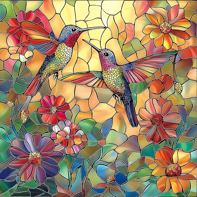 Hummingbird Flower 500 Piece Puzzles for Adults, Stained Glass Jigsaw Puzzles 500 Pieces, Challenging Large Piece Art Puzzle for Gifts Party Family Fun Activity Games 20x20 Inches