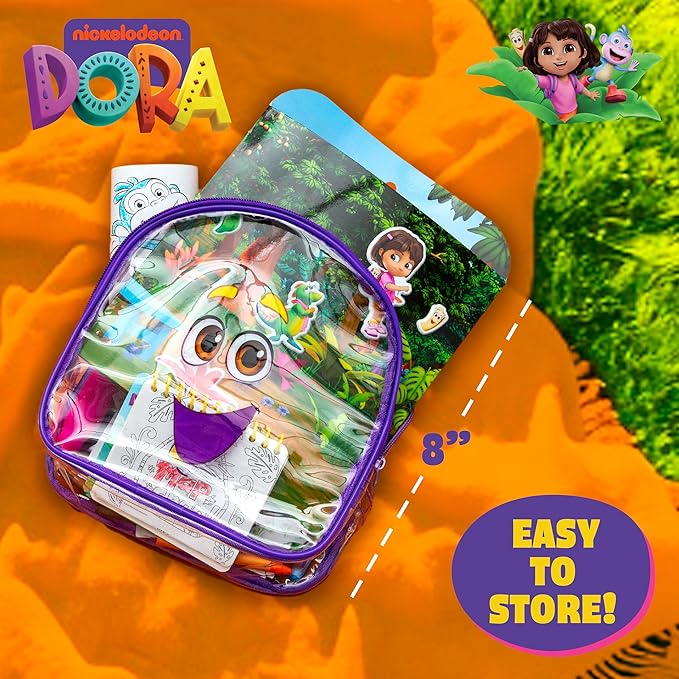 Dora Ultimate Backpack, 10+ Creative Projects in a Reusable Backpack, Includes Aqua Art, Coloring Sheets, & Cute Stickers, Less-Mess Toddler Toys, Road Trip Essentials for Kids, Great Airplane Toy
