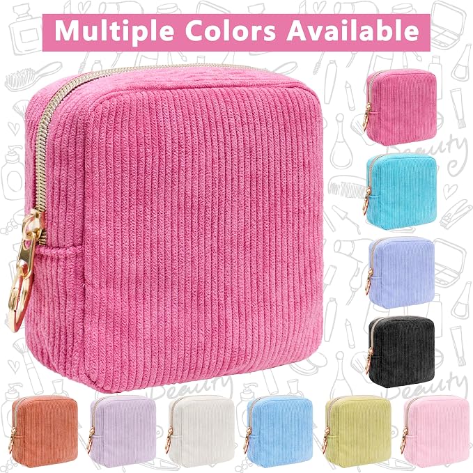 Period Bag for Girls, Corduroy Period Kit with Sanitary Pad Pouch, Menstrual Storage Bag and Tampon Holder for Purse, Girls School Essentials,Feminine Care Organizer(Rose Red)
