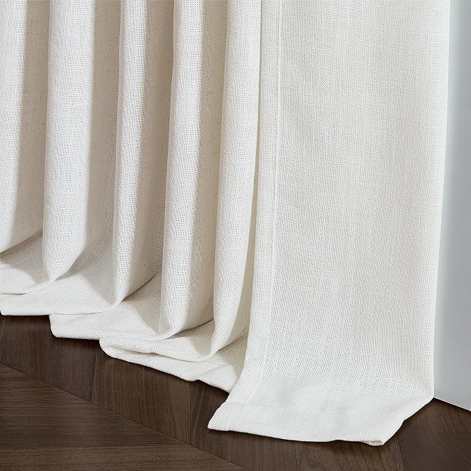 TWODRAPES Natural Pinch Pleated Linen Curtains 63 Inch Length 2 Panels Set | for Dining Living Room Bedroom Window, Memory Shape Trained, 400GSM Fabric, Semi Sheer, Pinch Pleat with Hooks Rings 40x63