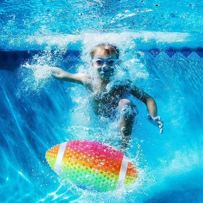 Hiboom Pool Football for Swimming Pool, Waterproof Water Football for Underwater Passing, Dribbling, Pools Toys Ball with Water Filling, Diving Games for Teens Adults(Rainbow Color)