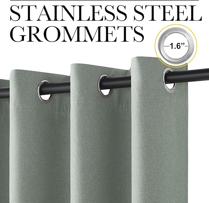 NICETOWN Full Shade Faux Linen Curtains 63 inches Long for Bedroom, Pair of Energy Smart & Noise Blocking 100% Blackout Drapes, Thermal Insulated Window Treatments for Night Shift Workers, Sage Green