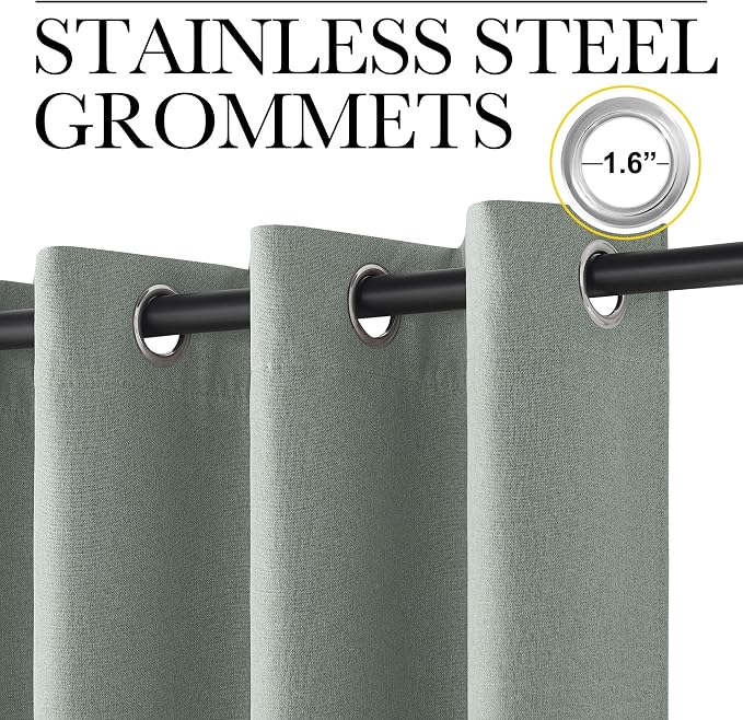 NICETOWN Sage Green Curtains 100% Blackout, W52 x L84 in, Linen Textured Draperies for Bedroom, Privacy Protection & Noise Reducing Drapes, Insulated Window Treatments for Farmhouse, 2 Panels