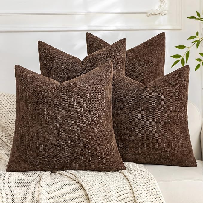 Set of 4 Soft Textured Decorative Throw Pillow Covers 26x26 Inch Cozy Farmhouse Cushion Cover Square Accent Pillow Cases for Bed Couch Sofa Living Room, Dark Brown