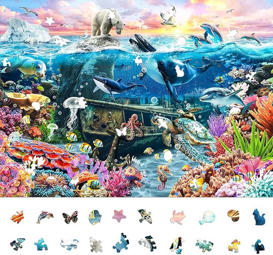 1000 Piece Jigsaw Puzzle for Adults - Underwater Ocean Scene with Unique Shaped Pieces, Color-Coded Backing, and Textured Finish - Fun, Challenging, and Gift-Ready Puzzle, Size 26.6 x 19.2 in