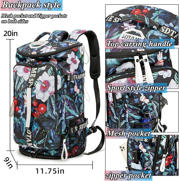 Gym Duffle Bag Backpack with Shoe Compartment,4 ways Travel Backpack for Women and Men,Multi-Functional Weekender bag with Waterproof Layer&Laptop Compartment for Fitness, Travel,Camping