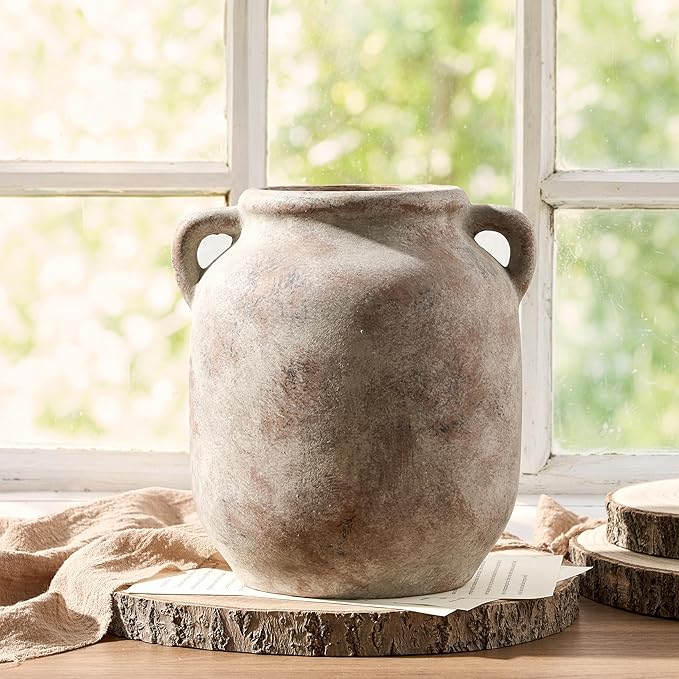 Vanselia Ceramic Flower Vase Home Table Decor Living Room Farmhouse 7.6 in | Small Rustic Decorative Flowers Vases Plant Modern Decoration for Kitchen Shelf Coffee Dining Centerpieces Desk