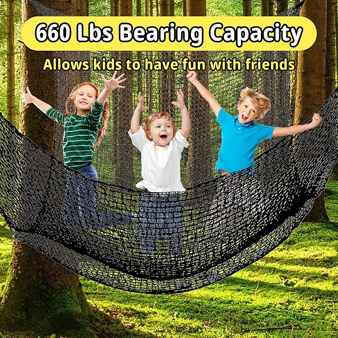 Climbing Cargo Net - 6.5' x 9.8', Double Layer Playground Safety Net with Storage Bag for Kids' Outdoor Treehouse