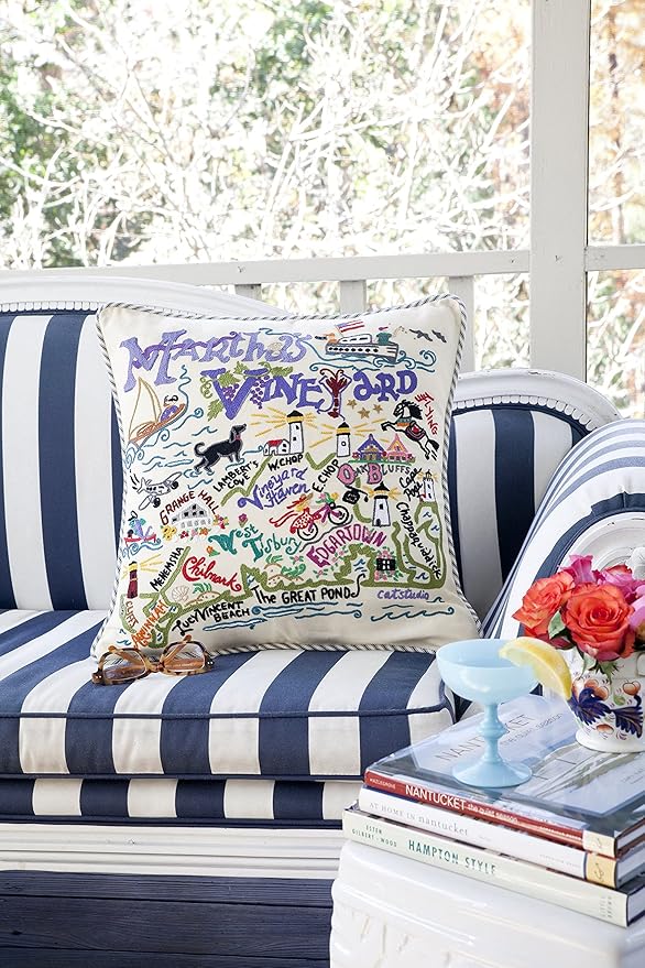 Catstudio Martha's Vineyard Embroidered Decorative Throw Pillow