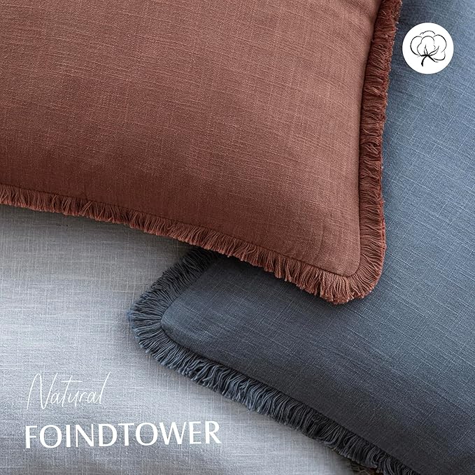 Foindtower Set of 2 Decorative Linen Fringe Throw Pillow Covers Boho Farmhouse Cushion Cover with Tassels Soft Accent Pillowcase for Couch Chair Sofa Bed Living Room Home Decor,18×18 Inch,Rust Red