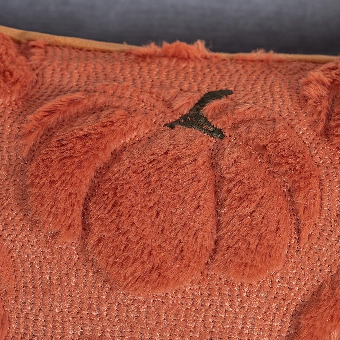 Fall Pumpkins Decorative Pillow Covers 18x18 Set of 2, Dark Rust Red Soft Plush Faux Fur Wool Farmhouse Throw Cushion Cases for Autumn Thanksgiving Holiday Home Decorations