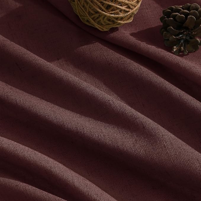 Nanspring Reddish Brown Linen Blend Light Filtering Back Tab Curtains 96 Inches Long, Semi Sheer Privacy Drapes for Living Room & Bedroom, 52x96 inch, 2 Panels