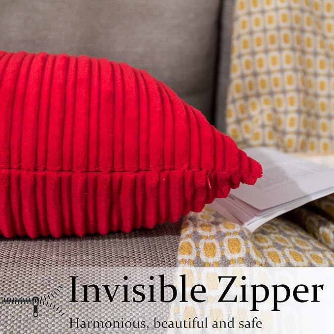UGASA Super Soft Flannel Pillow Covers Christmas Decor Striped Practical Classic for Sofa/Bedroom, 2 Pcs, 18x18 Inch, Red