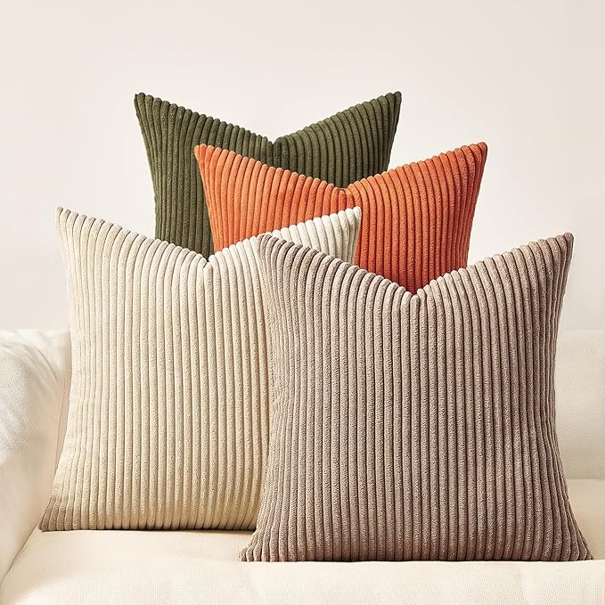Topfinel Boho Rust OliveGreen Throw Pillow Covers 16x16 Inch Set of 4 Mordern Nordic Cushion Covers Soft Corduroy Fall Home Decor for Couch Bed Sofa Living Room Forest Green