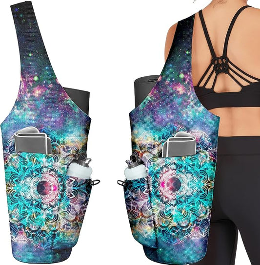 Yoga Bag for Women, Large Yoga Mat Bag Tote Carrier with Wet Dry Pocket, Water Bottle Holder & Adjustable Strap, Fits 1/2" Thick Yoga Mat for Gym, Pilates, Travel, Work