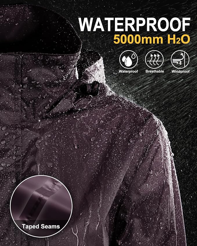 33,000ft Women's Rain Jacket Waterproof Lightweight Packable Raincoat with Hood for Golf Hiking Travel Windbreaker