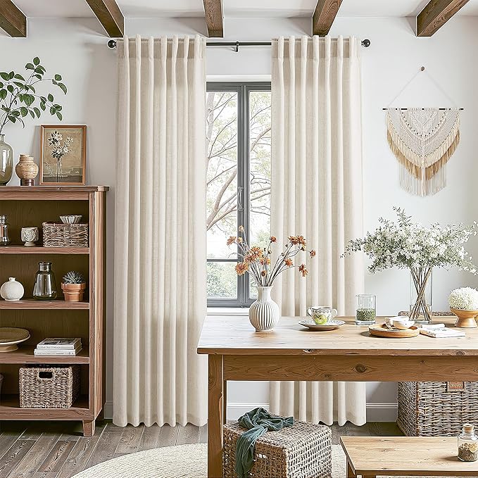 Nanspring Warm Beige Linen Curtains 72 Inch Length for Living Room Semi Sheer Light Filtering Door Drapes 2 Panels Set for Kids Bedroom Light Filtering Back Tab Rod Pocket Modern Farmhouse Decor 52x72