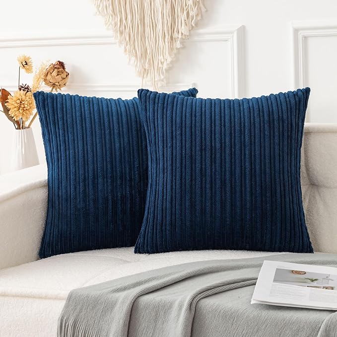 UGASA Soft Velvet Solid Square Decorative Pillow Cover Handmade Pillowcase with Hidden Zipper, 2 Packs, 20x20 inch, Navy Blue