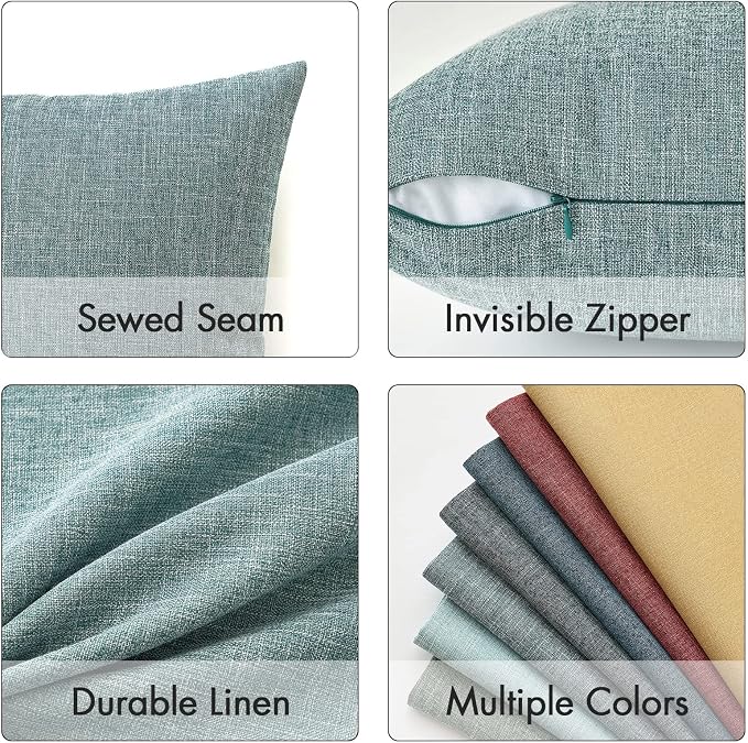 MIULEE Pack of 2 Decorative Linen Burlap Coastal Pillow Covers Farmhouse Boho Accent Pillowcases for Sofa Car Couch Bedroom Living Room Decor 20x20 Inch Teal