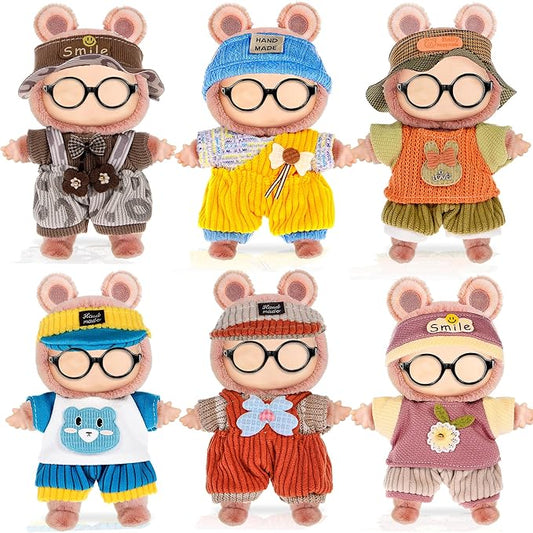 ebuddy 6 Pack Doll Clothes Set for 17cm Plush Dolls - Charming Outfit Set Adorable Doll Clothing Collection (No Doll No Glasses)
