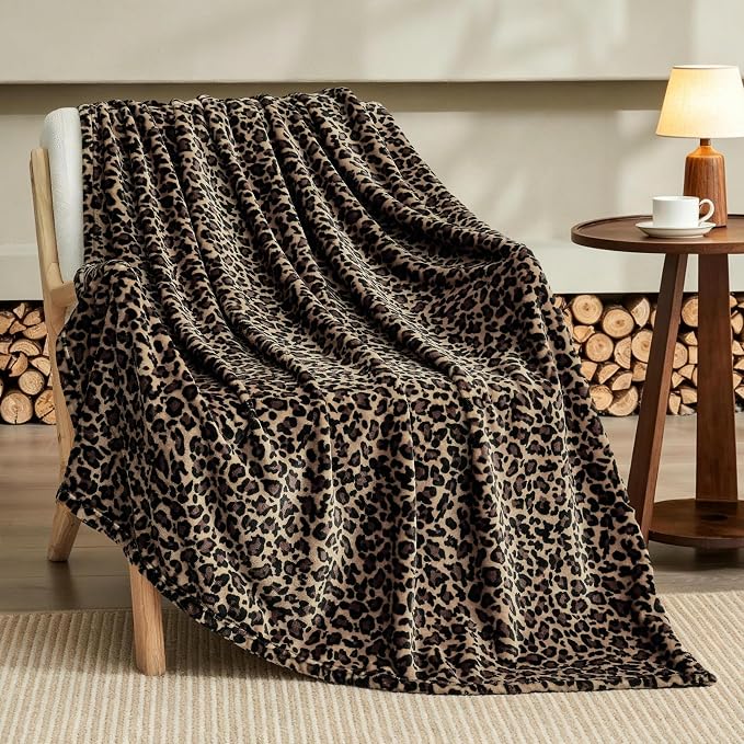 Bnuitland Cheetah Print Blanket, Fleece Leopard Print Blanket Home Decor | Luxury Fuzzy Blanket for Bed Couch, Coloring Blanket for Adult and Kid, Cheetah Room Decor, All Season, Coffee Brown, 60"x80"