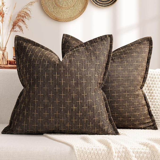 Pillow Covers 24x24 Set of 2 Soft Polyester Textured Pillow Covers with Stylish Flange Edge Cozy Farmhouse Throw Pillows for Couch Bed Sofa Living Room