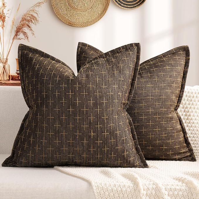 Pillow Covers 22x22 Set of 2 Soft Polyester Textured Pillow Covers with Stylish Flange Edge Cozy Farmhouse Throw Pillows for Couch Bed Sofa Living Room