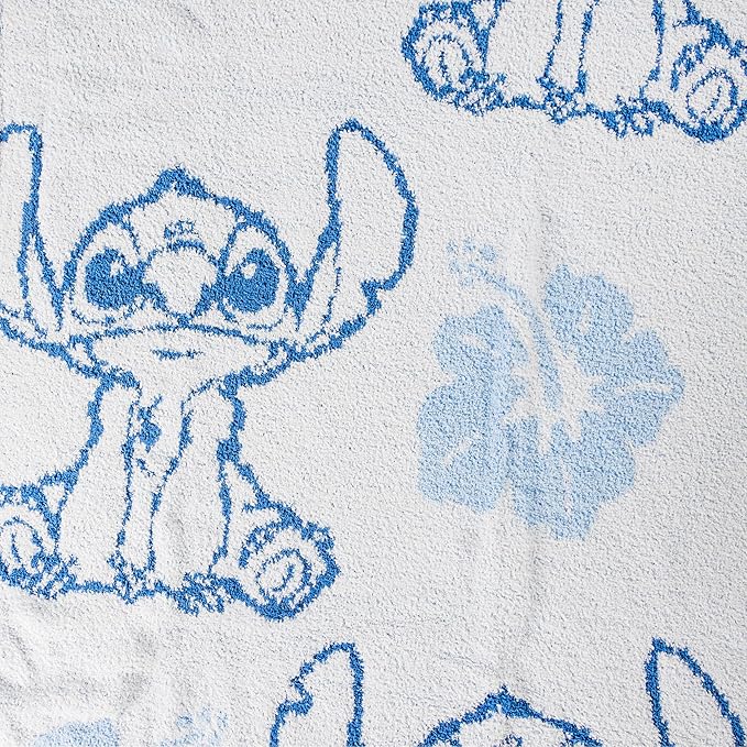 Jay Franco Disney Lilo and Stitch Feather Knit Fluffy Throw Blanket - Blue Floral Fuzzy Blanket Measures 50 x 60 Inch | Super Soft Lightweight Bedding