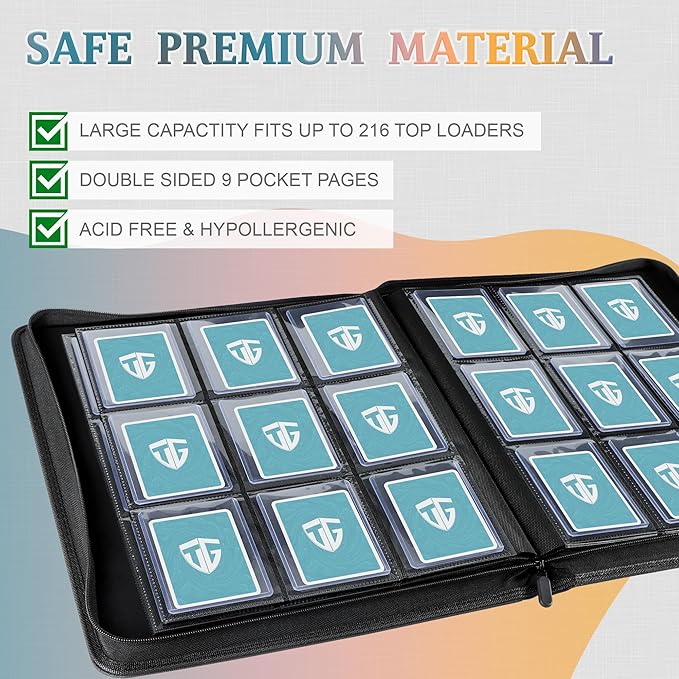 Toploader Binder,Holds 216 Toploaders,9 Pocket Top Loader Binder with Sleeves for 3"x4" Rigid Toploaders Hard Cases,Top loader Binders for TCG, MTG Card Binder, Trading Cards Binder(Dark Blue)