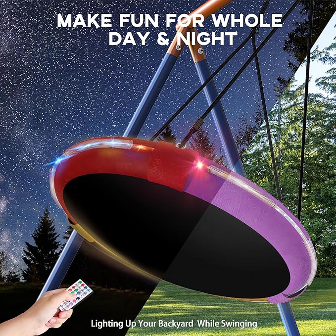 3-in-1 Heavy Duty Metal Swing Set for Backyard, 440 lbs Capacity Outdoor Playset with 32" Saucer Swing & 19" Belt Swing - Kids & Adults Play Equipment Ages 3-8