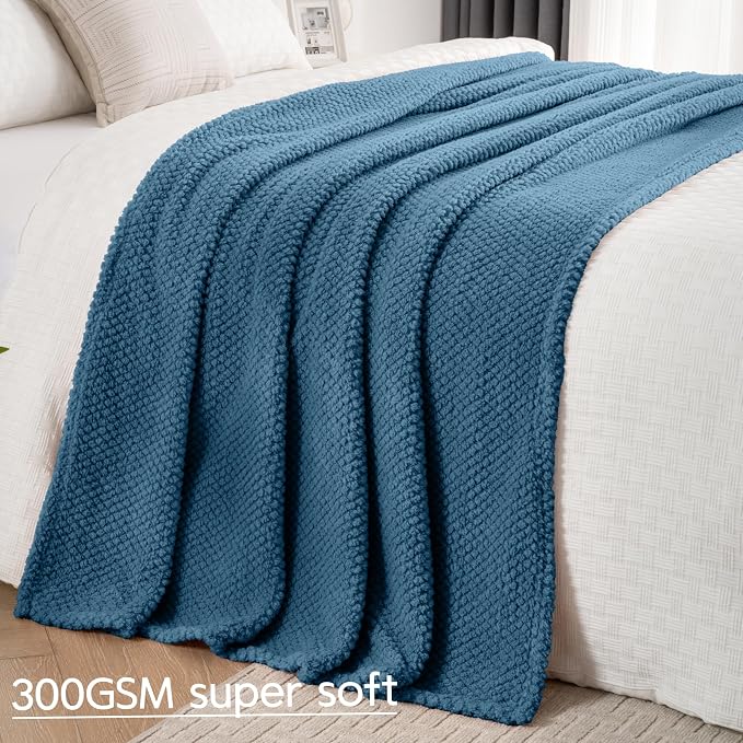 Blue Soft Fleece 300GSM XL Throw Blanket for Couch Cozy Flannel Room Decorative Blankets, Lightweight Plush Blanket for Bed Sofa, 50x70