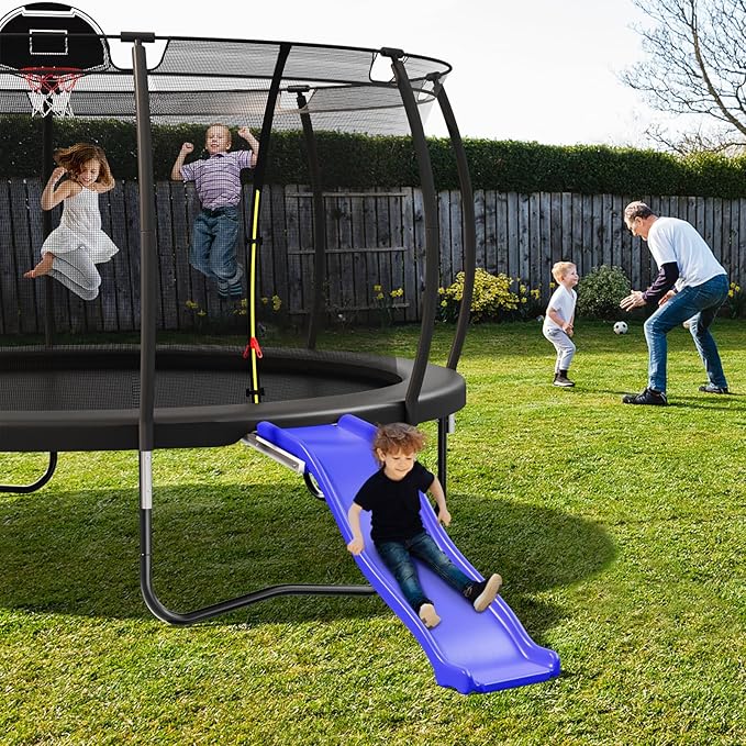Lyromix Plastic Trampoline Slide for 8-16FT, Heavy Duty Outdoor Slide for Trampoline, Safe Trampoline Ladder for Kids 6+, 220 LBs Capacity, Blue