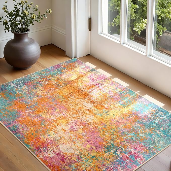 RELEANY Washable 3'x5' Abstract Area Rug for Living Room Starlight | carpet for bedroom, kitchen, office, hallway and entryway, printed pattern, non-slip, soft, stain-resistant, easy to clean