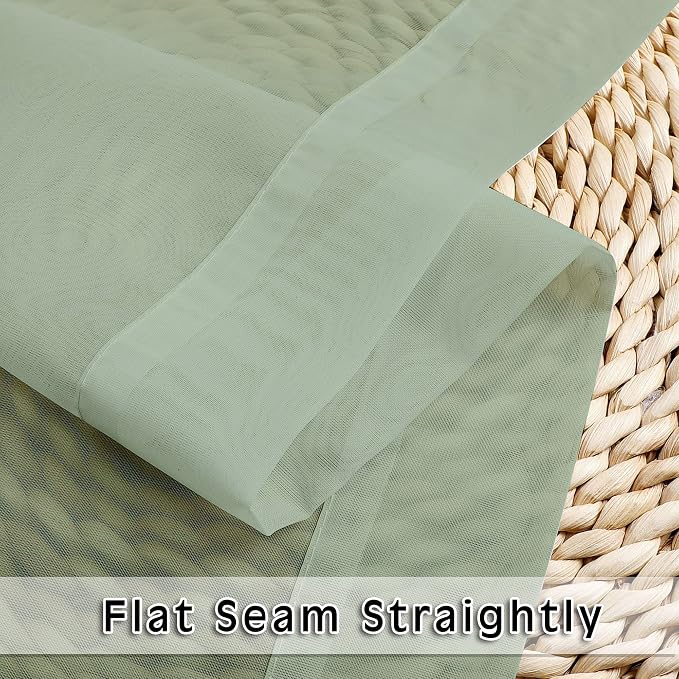 OWENIE Sage Sheer Curtains 144 inch Extra Long, Elegant and Airy Drapes Translucent Window Treatments for Living Room/Bedroom, Sage Green, 2 Panels=84" Wide