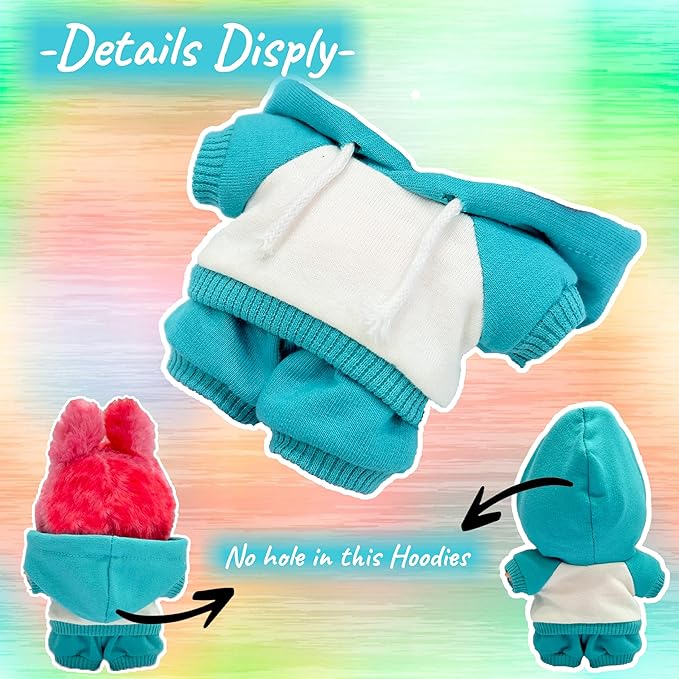 17cm Dolls Clothes,Casual Stylish Hoodies & Pants Doll Outfit Set, Stylish Doll Clothing Accessories for 17cm/15cm-Lake Blue(No Doll)